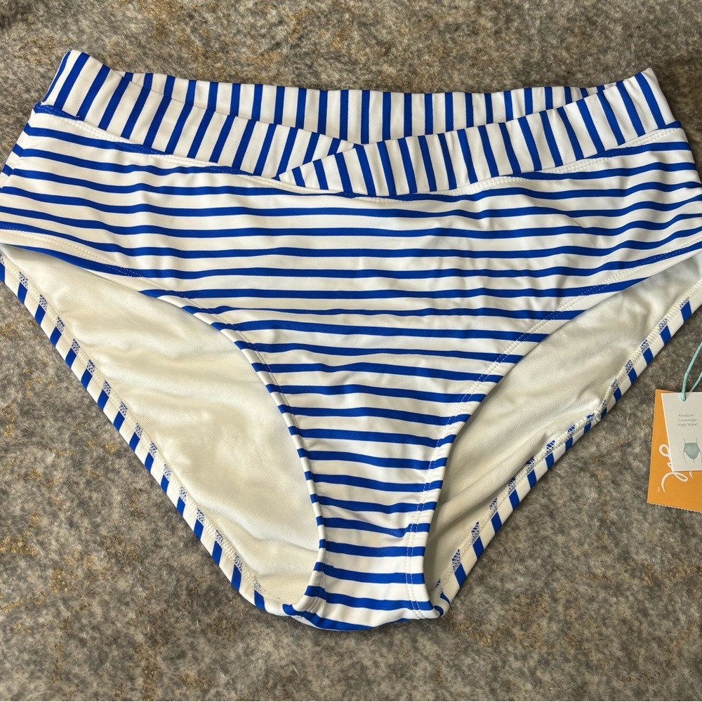 NWT Kona Sol Blue and White Striped Bikini Bottom XL
